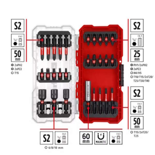S-Case set impaktor bitova 25-50mm bit i nasadni ključevi 6-8-10 Einhell - Slika 3