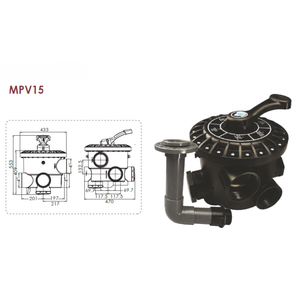 Šestopoložajni ventili Emaux za filtere 4" - Slika 6