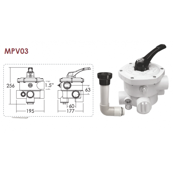 Šestopoložajni ventili Emaux za filtere 4" - Slika 2