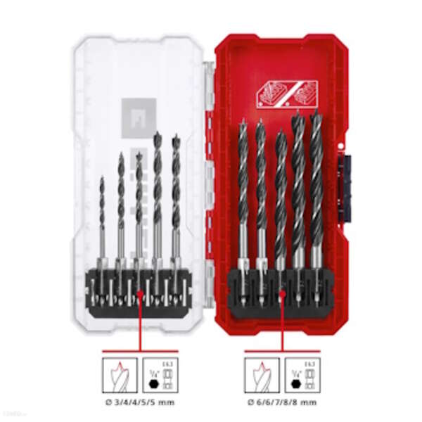 Set burgija za drvo C 45 prihvat E6.3-1/4" 3-8mm S-Case 10/1 Einhell - Slika 3