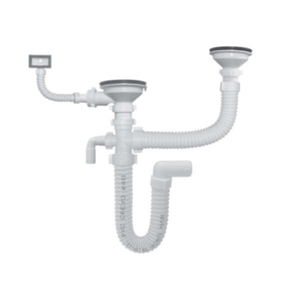 Sifon dvodelne sudopere sa prelivom i priključkom veš mašine Ø115 - Slika 1