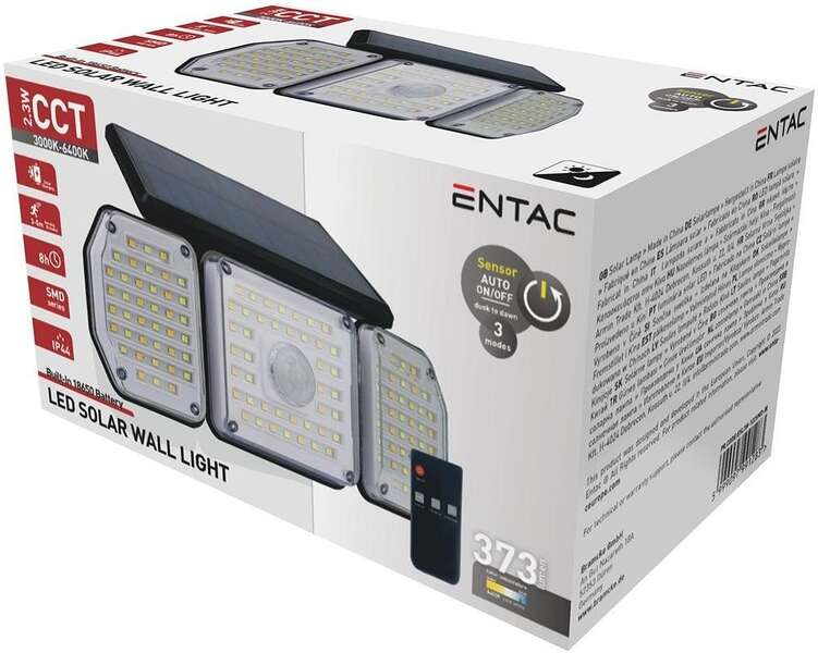 Solarna LED lampa zidna sa senzorom 2.3W 3 glave Entac - Slika 2