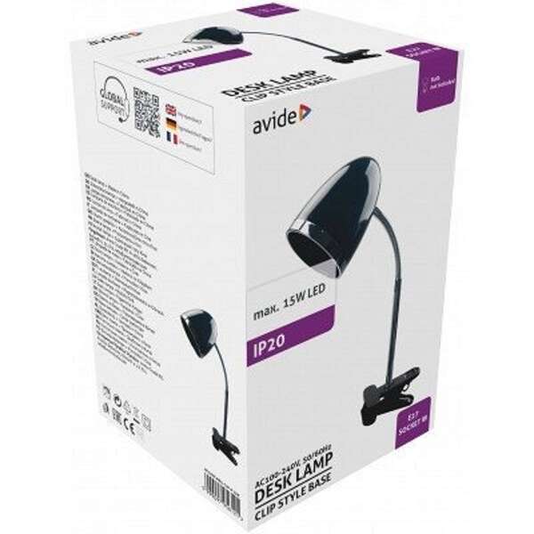Stona lampa Clip crna E27 15W Avide - Slika 3