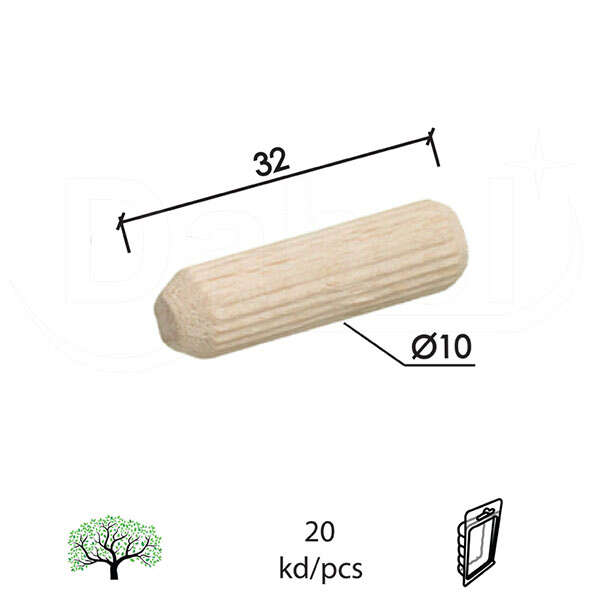 Tipl drveni TD1 NE FI10X32MM (20KOM) REBRASTI DBP1 - Slika 1