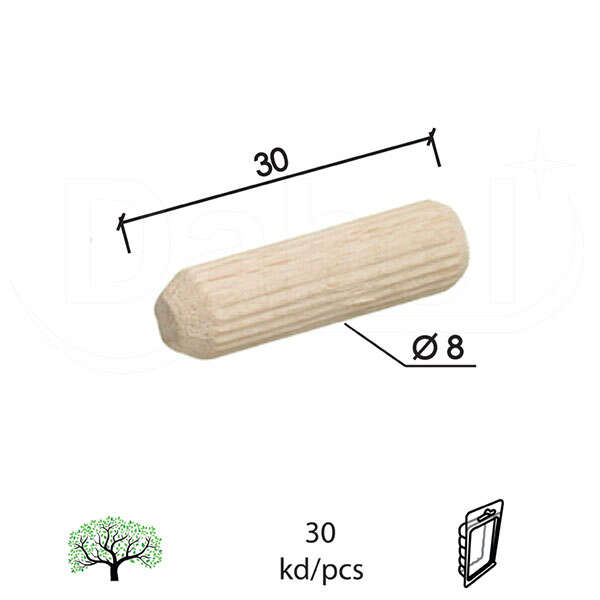 Tipl drveni TD1 NE FI8X30MM (30KOM) REBRASTI DBP1 - Slika 1