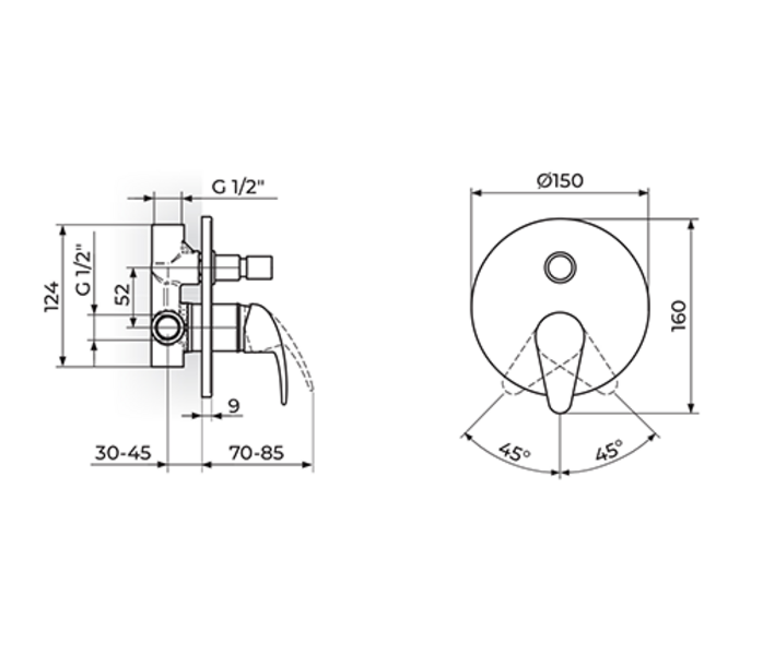 Uzidna baterija za tuš kadu sa dva izlaza PERLA JP31901 - Slika 2