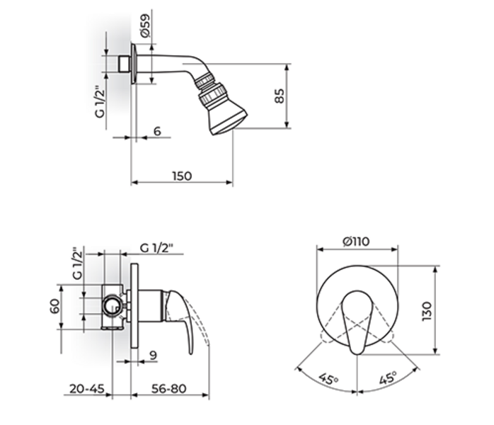 Uzidna baterija za tuš kadu sa uzidnim tušem PERLA JP31101 - Slika 2