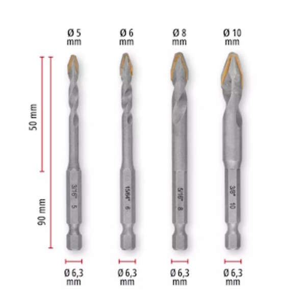 XS-CASE set burgija za keramiku E6.3-1/4" 4/1 Einhell - Slika 8