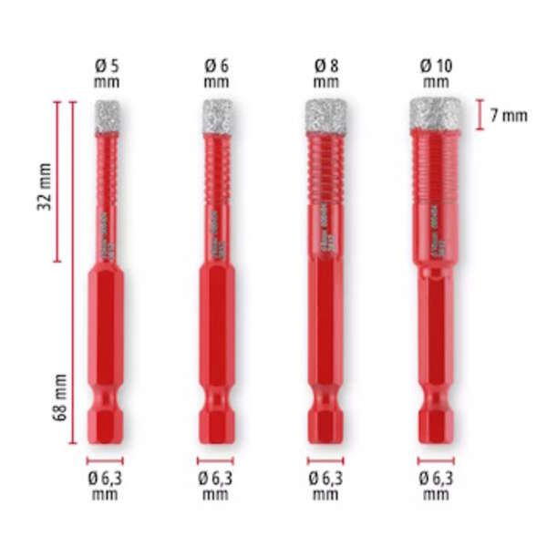 XS-CASE set dijamantskih burgija za keramiku E6.3-1/4" 4/1 Einhell - Slika 3