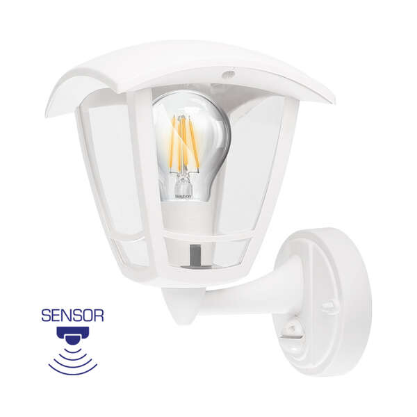 Zidna baštenska svetiljka sa senzorom, bela E27-IP44 - Slika 1