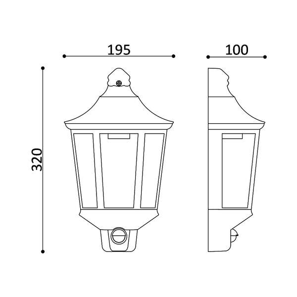 Zidna baštenska svetiljka sa senzorom, crna E27-IP44 - Slika 4