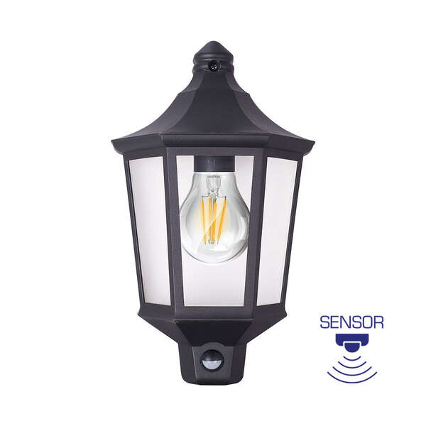 Zidna baštenska svetiljka sa senzorom, crna E27-IP44 - Slika 1