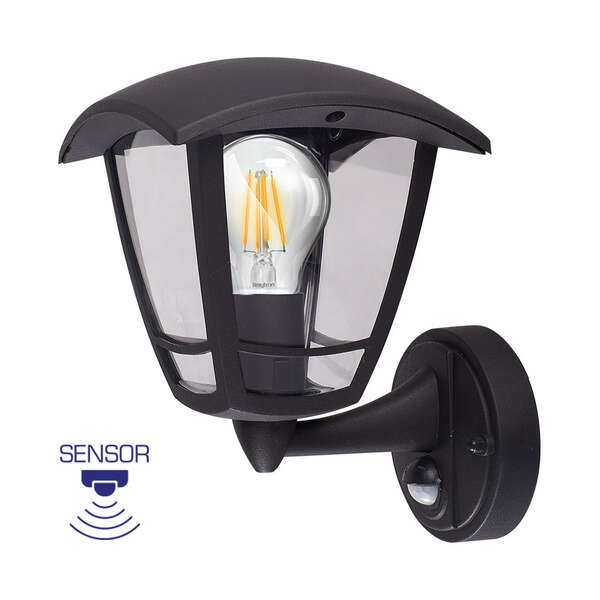 Zidna baštenska svetiljka sa senzorom, crna E27-IP44 - Slika 1