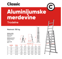 Aluminijumske merdevine trodelne 3x11 Classic - Slika 2