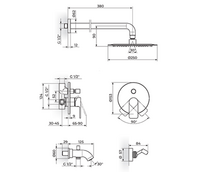 Uzidna baterija za tuš kadu sa izlivom, zidnim tušem 250mm i ručnim tušem 231701G - Slika 2