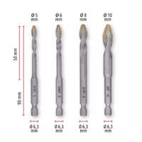 XS-CASE set burgija za keramiku E6.3-1/4" 4/1 Einhell - Slika 8