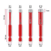 XS-CASE set dijamantskih burgija za keramiku E6.3-1/4" 4/1 Einhell - Slika 2